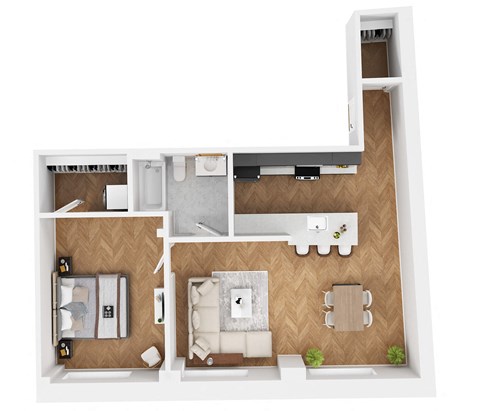 Floor plan for 1 bed, 1 bath, 815 sqft